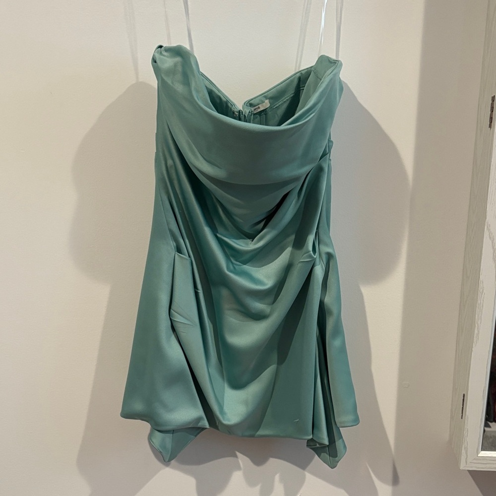 House of CB Strapless Green Draped Dress | Size L | Formal Cocktail Prom